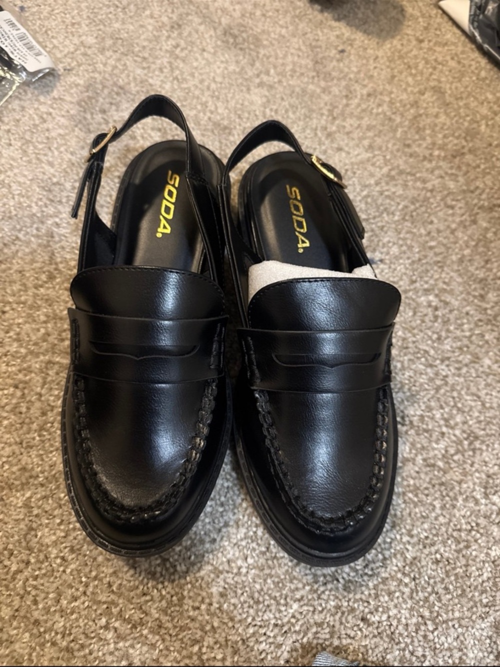 SODA Black Leather Slingback Loafers